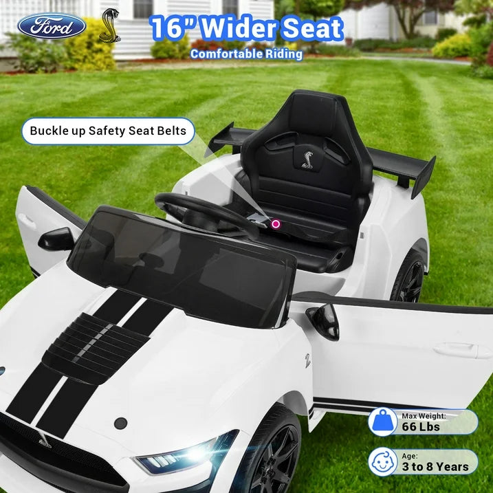 12V Powered Ride on Car for Kids, Ford Ride on Toys With Remote Control Bluetooth, MP3 Player, Radio, Lights, 4 Wheels Suspension Electric Car Toys for Boys Girls Gifts, White