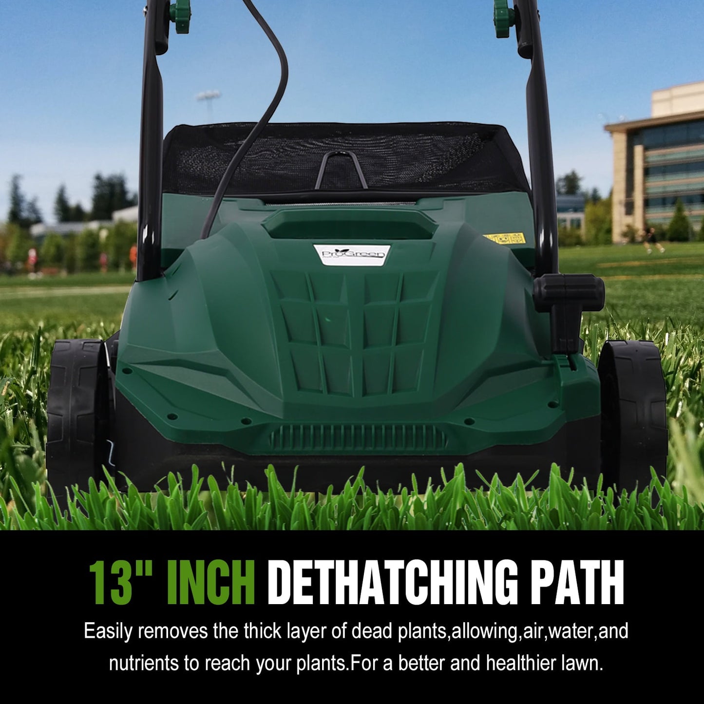 2-in-1 13" Dethatcher & Scarifier, 12 Amp Electric Garden Lawn Mover, Removable Collection Bag extra large 31.7QT