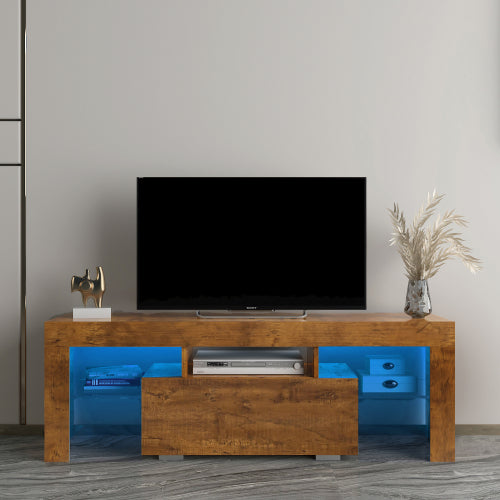 SESSLIFE Wood TV Stand for 55 inch TV, Wooden Entertainment Center Combination TV Cabinet with a Drawer, TV Console Stand Bookcase for Living Room Office