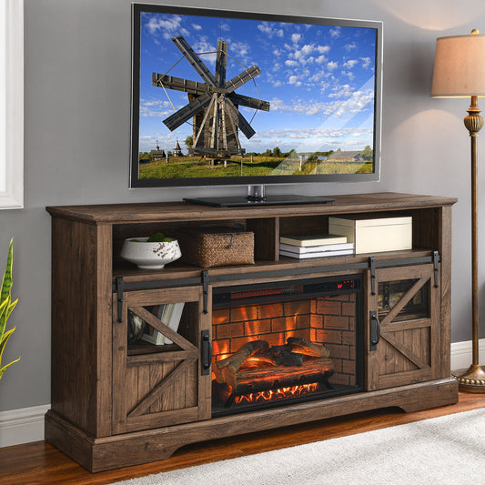 60" Electric Fireplace TV Console, Wood TV Stand with 26 Inch Fireplace Insert for TVs Up to 70", Barnwood Color Living Room Bedroom TV Stand Storage Cabinet