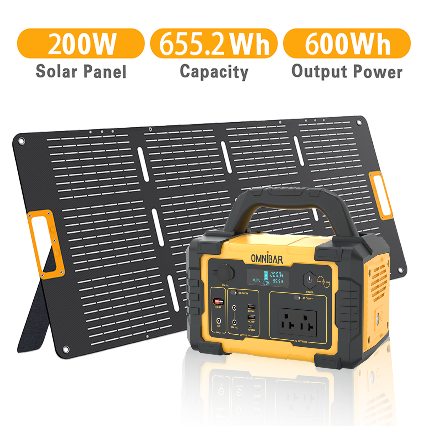 Enyopro Portable Solar Generator, 600W Portable Power Station with 100W Foldable Solar Panel, 655.2Wh Lithium Battery, 120V/60HZ AC Outlet, Quiet Generators for Home, RV, Camping & Emergencies