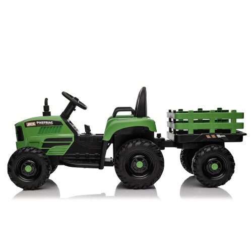 24V Kids Electric Tractor with Trailer with Remote Control, 3-Speed Adjustable Ride-On Toy, Two-point safety belt, MP3, Bluetooth Music & LED Lights for Ages 3+