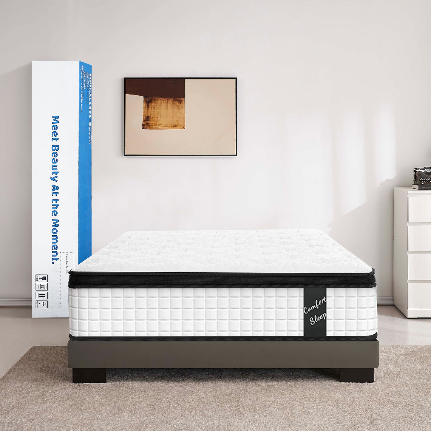 12" Mattress, Cooling Memory Foam Hybrid Mattress in a Box, Individual Pocket Spring Mattress with Breathable Knitted Fabric Cover, CertiPUR-US, White/Black