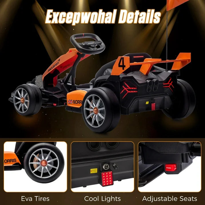 24V Electric Go Kart for Kids, McLaren Battery Powered Drift Racing Go Kart, with 400W Powerful Motor, Kids Race Pedal Go Karting Car With 3 Levels Adjustable Seat, Rear Wheel Drive Ride on Car