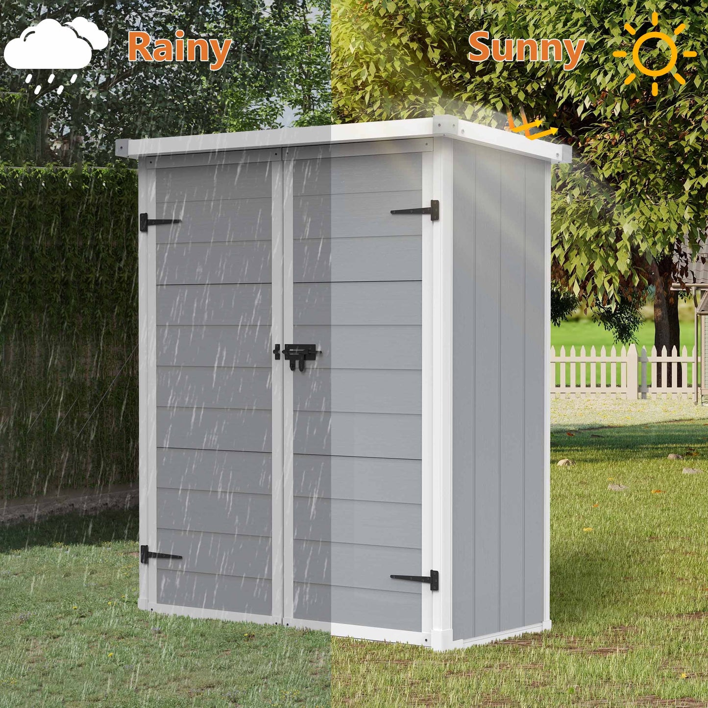 Sesslife 4.4x5.5 ft Outdoor Resin Storage Sheds, Resin Garden Shed with Duty Sloping Roof,Flat Floor, Lockable Door and Adjustable Divider for Backyard Garden Patio Lawn, Grey