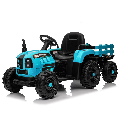 24V Kids Electric Tractor with Trailer with Remote Control, 3-Speed Adjustable Ride-On Toy, Two-point safety belt, MP3, Bluetooth Music & LED Lights for Ages 3+