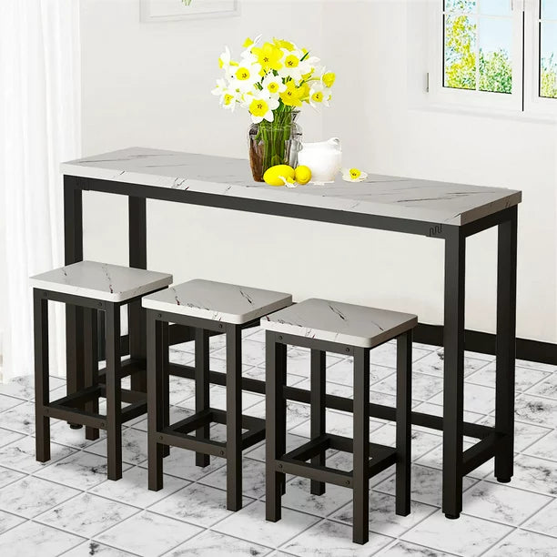 Sesslife 3-Piece Counter Height Table Set with 2 Bar Stools, Rustic Brown Bar Dining Set, Counter Height Kitchen Table for Dining, Work or Study