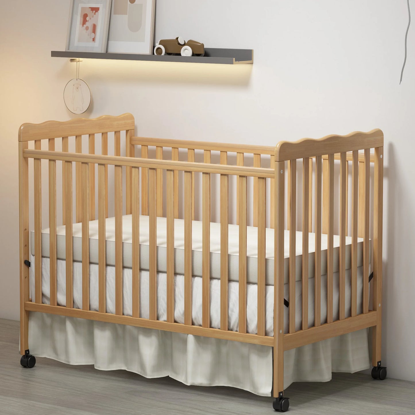 Sesslife 3-In-1 Convertible Crib, Baby Bed with Locking Wheels, Converts from Baby Crib to Toddler Bed, Fits Standard Full-Size Crib Mattress, Easy to Assemble(Cherry)