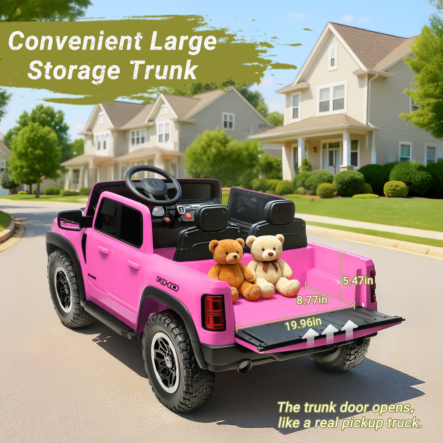 2 Seater Ride on Cars for Kids, RAM 1500 Extra large Real 24V Powered Ride on Toys with Remote Control, LED Light, MP3 Player, Electric Vehicles Ride on Truck for Boys Girls Gifts, Pink