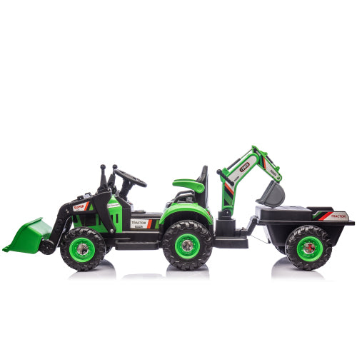 24V Ride On Electric Tractor Toy for Kids with 4 in 1 Attachments (Excavator, Dump Truck, Bulldozer), Remote Control, Bluetooth Music, Swivel Seat, LED, Electric Cars for Boys Girls Ages 3-6