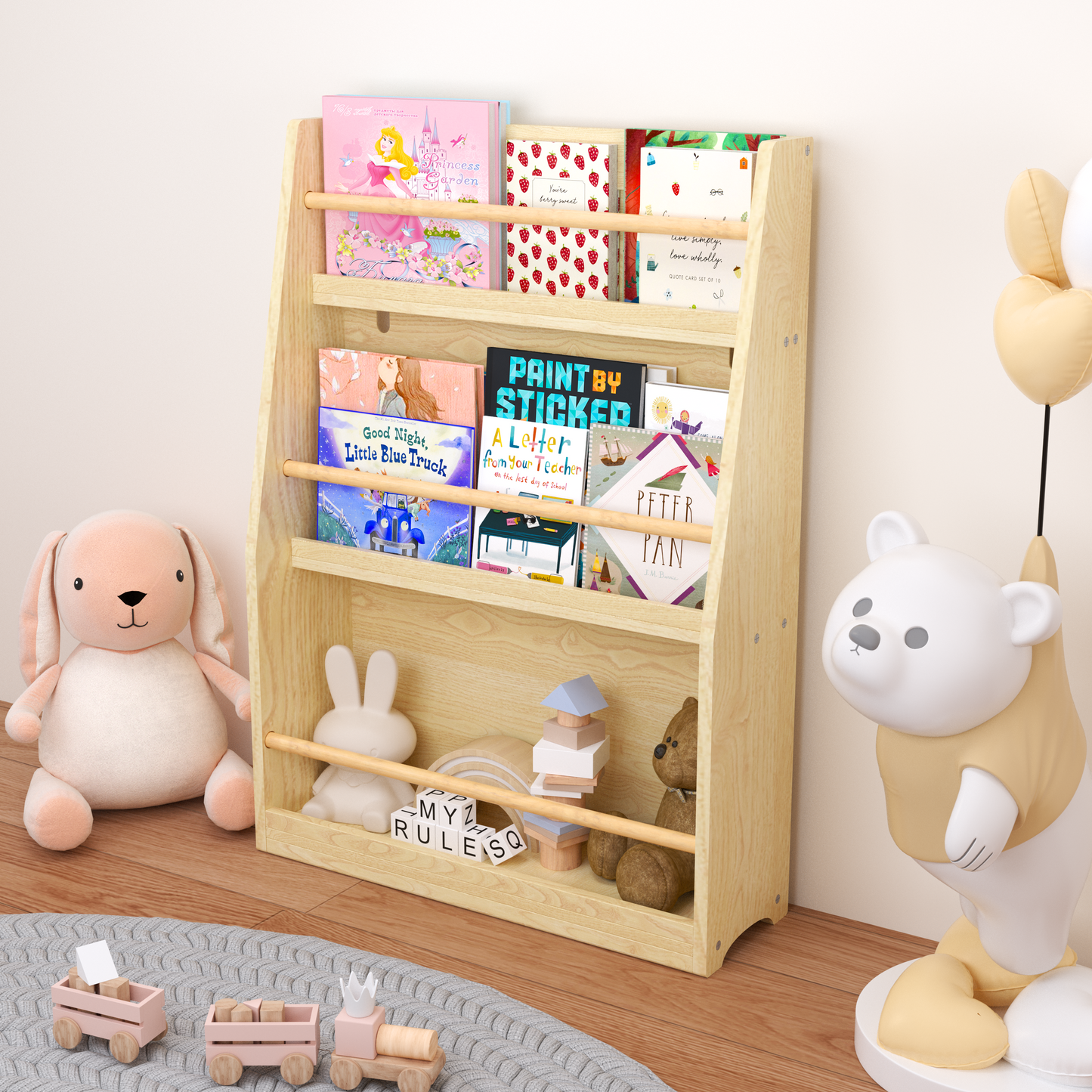3 Tier Bookshelf for Kids, Wooden Kids Book Rack, Modern Kids Bookcase for Bedroom, Playroom and Classroom, White