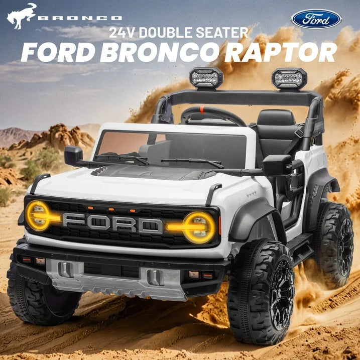 24V Powered Kids Ride on Toy Cars with 2 Seater, Ford Bronco Raptor Extra large Ride on Toys with Remote Control, LED, MP3, 4 Wheel Spring Suspension Electric Cars Ride on Truck for Boys Girls Gifts