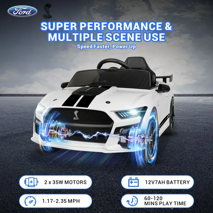 12V Powered Ride on Car for Kids, Ford Ride on Toys With Remote Control Bluetooth, MP3 Player, Radio, Lights, 4 Wheels Suspension Electric Car Toys for Boys Girls Gifts, White