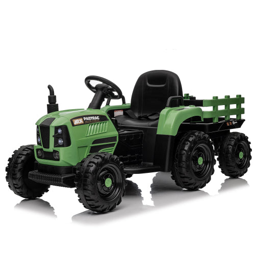 24V Kids Electric Tractor with Trailer with Remote Control, 3-Speed Adjustable Ride-On Toy, Two-point safety belt, MP3, Bluetooth Music & LED Lights for Ages 3+