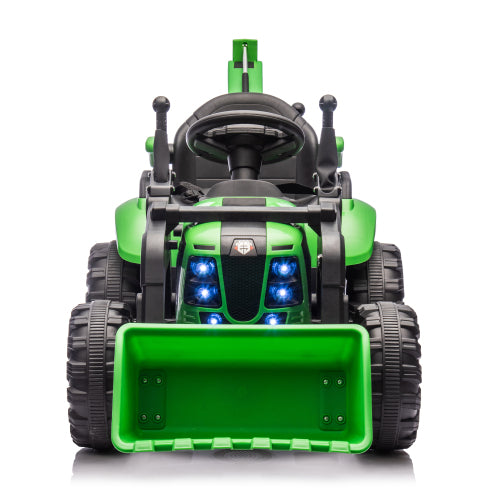 24V Ride On Electric Tractor Toy for Kids with 4 in 1 Attachments (Excavator, Dump Truck, Bulldozer), Remote Control, Bluetooth Music, Swivel Seat, LED, Electric Cars for Boys Girls Ages 3-6