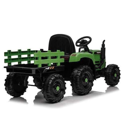 24V Kids Electric Tractor with Trailer with Remote Control, 3-Speed Adjustable Ride-On Toy, Two-point safety belt, MP3, Bluetooth Music & LED Lights for Ages 3+