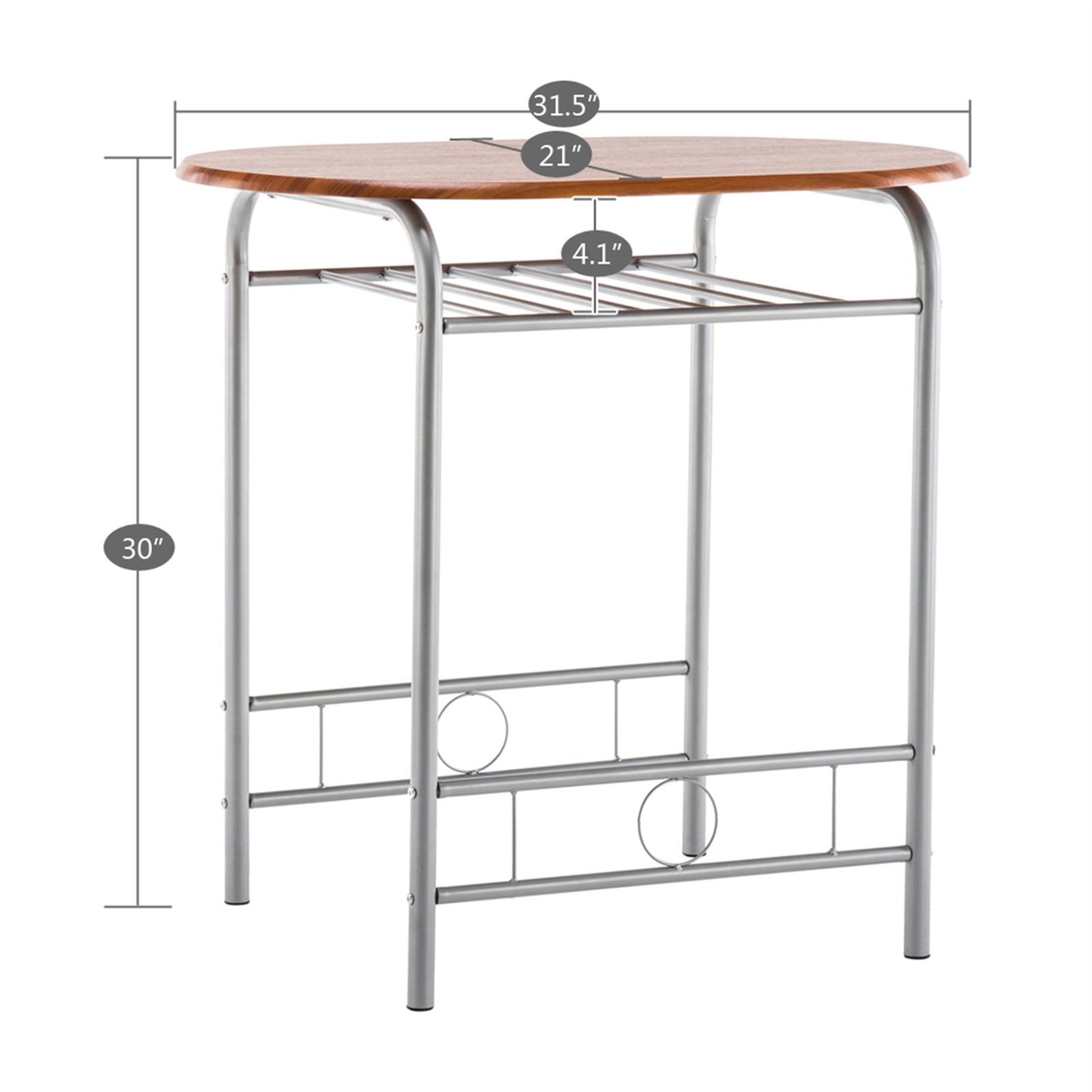 3 Piece Bistro Table Set, Small Kitchen Table Set for 2, Wooden Bar Dining Table Set with Metal Frame & Shelf Storage, Brown