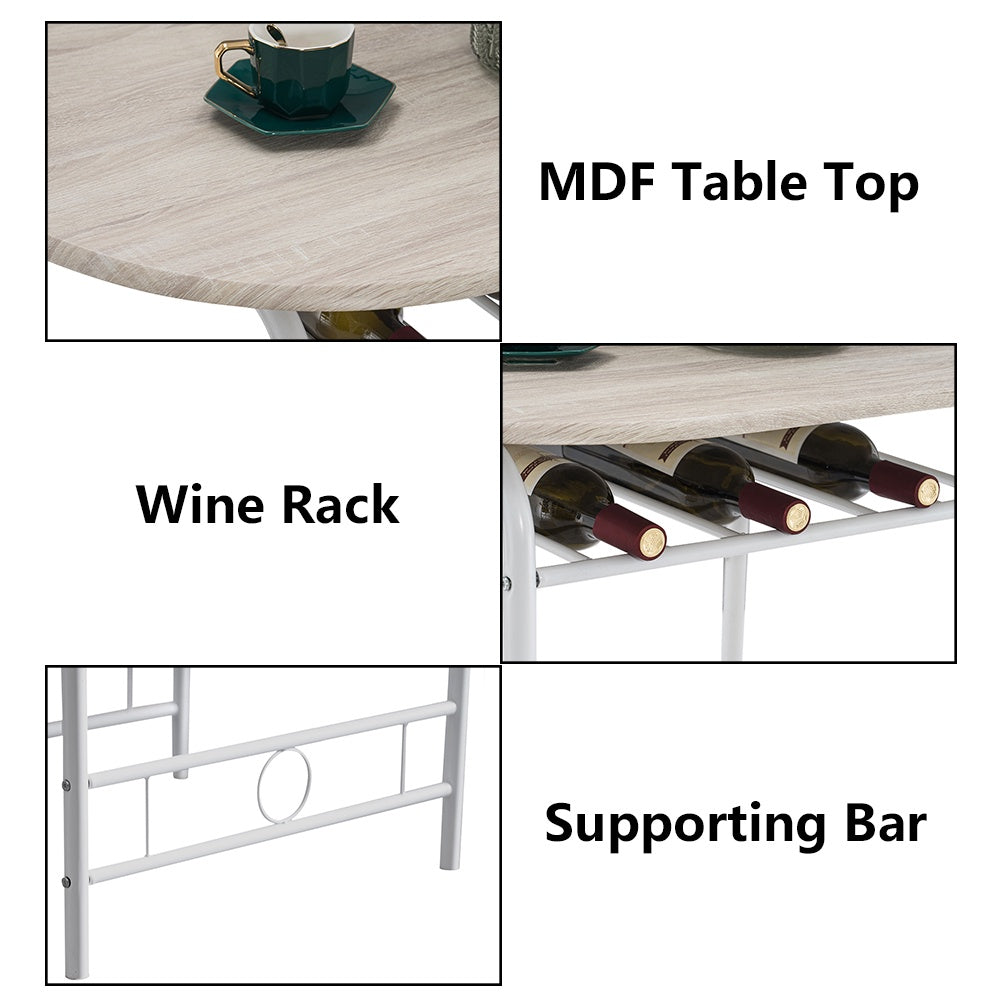 3 Piece Dining Table Set, Small Kitchen Table Set for 2, Wooden Pub Table Set with Metal Frame and Shelf Storage, Couple Breakfast Nook Bistro Sets, White