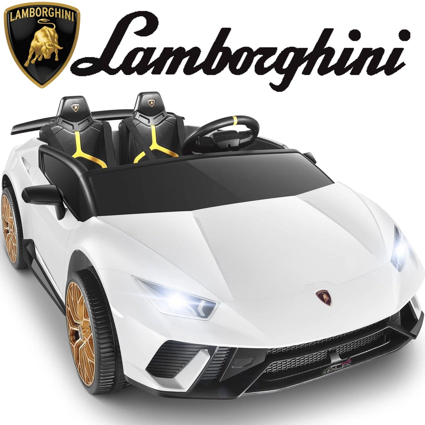 2 Seater Ride on Car for Big Kids, Lamborghini Huracan 24V Powered Ride on Toy with Remote Control, Electric Toy Car for Kids Toddlers 3-8, 4 Wheelers Car With Bluetooth & Light