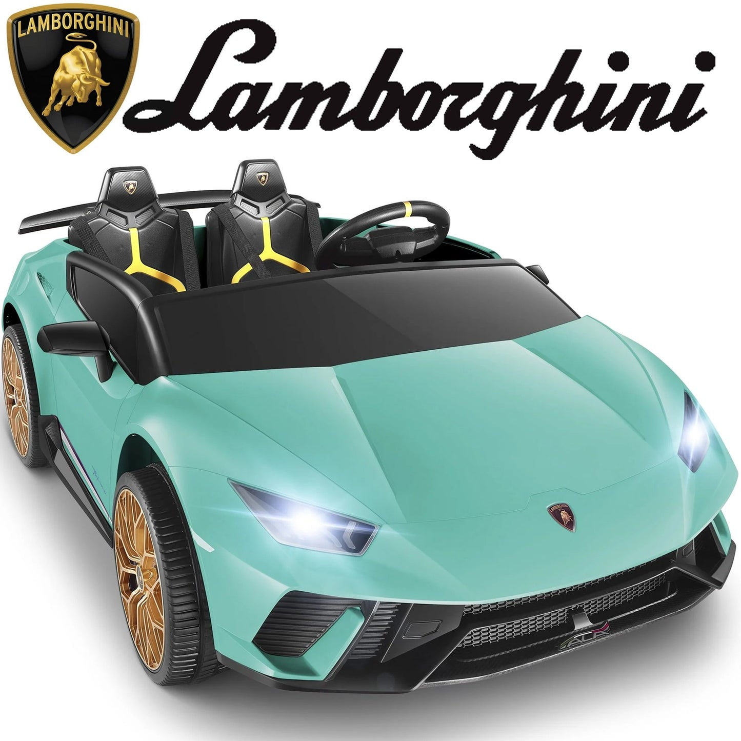 2 Seater Ride on Car for Big Kids, Lamborghini Huracan 24V Powered Ride on Toy with Remote Control, Electric Toy Car for Kids Toddlers 3-8, 4 Wheelers Car With Bluetooth & Light