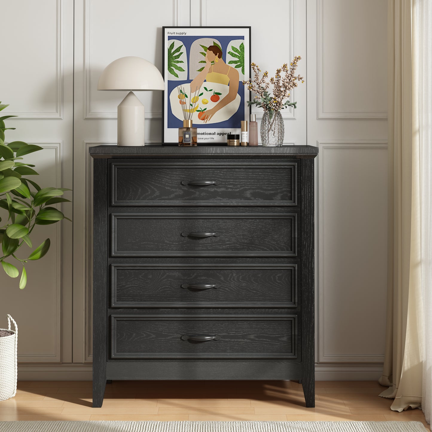 4 Drawer Dresser, Wooden Chest of Drawers for Bedroom with Sturdy Frame, Modern Storage Cabinet with Metal Handle for Adults, Entryway, Hallway