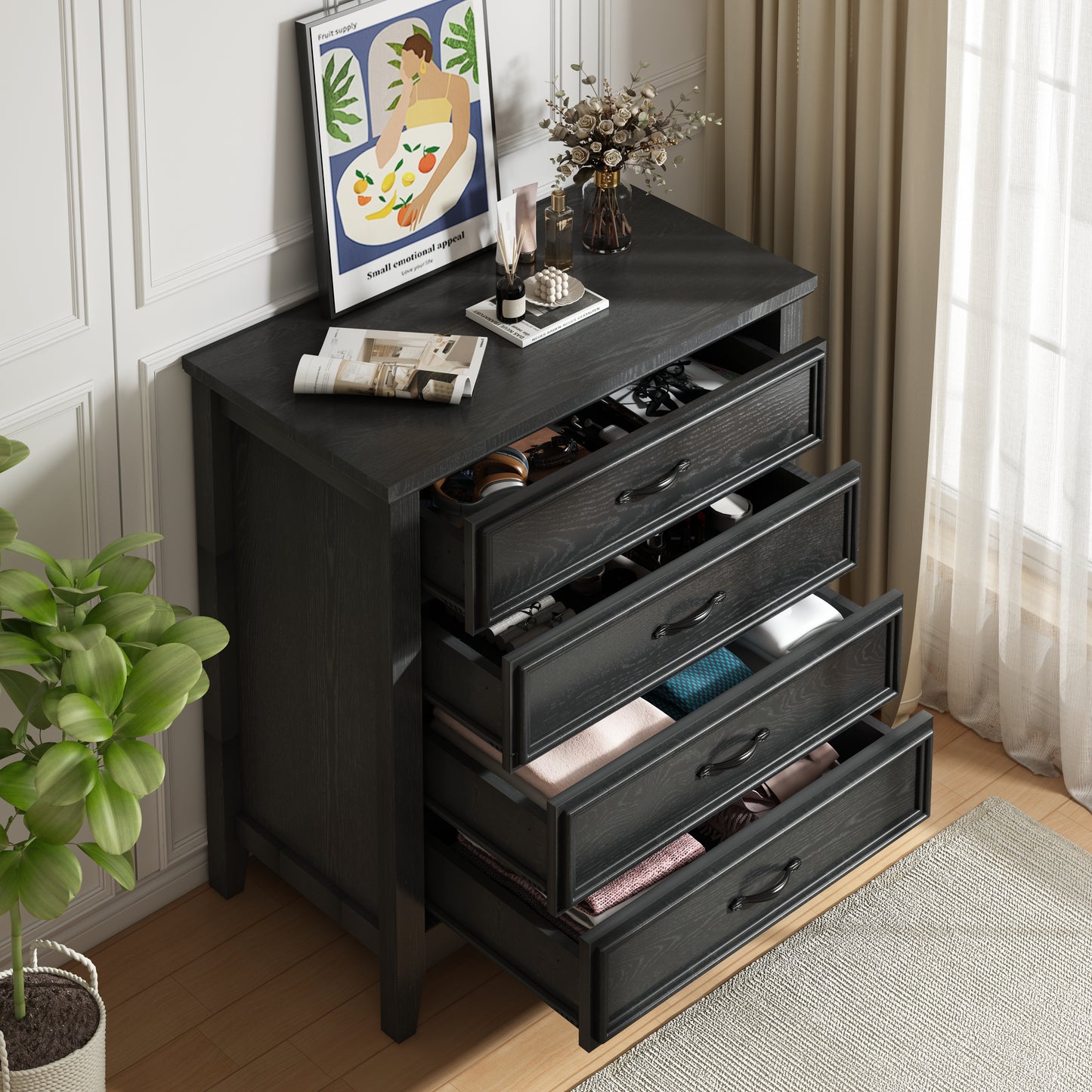 4 Drawer Dresser, Wooden Chest of Drawers for Bedroom with Sturdy Frame, Modern Storage Cabinet with Metal Handle for Adults, Entryway, Hallway
