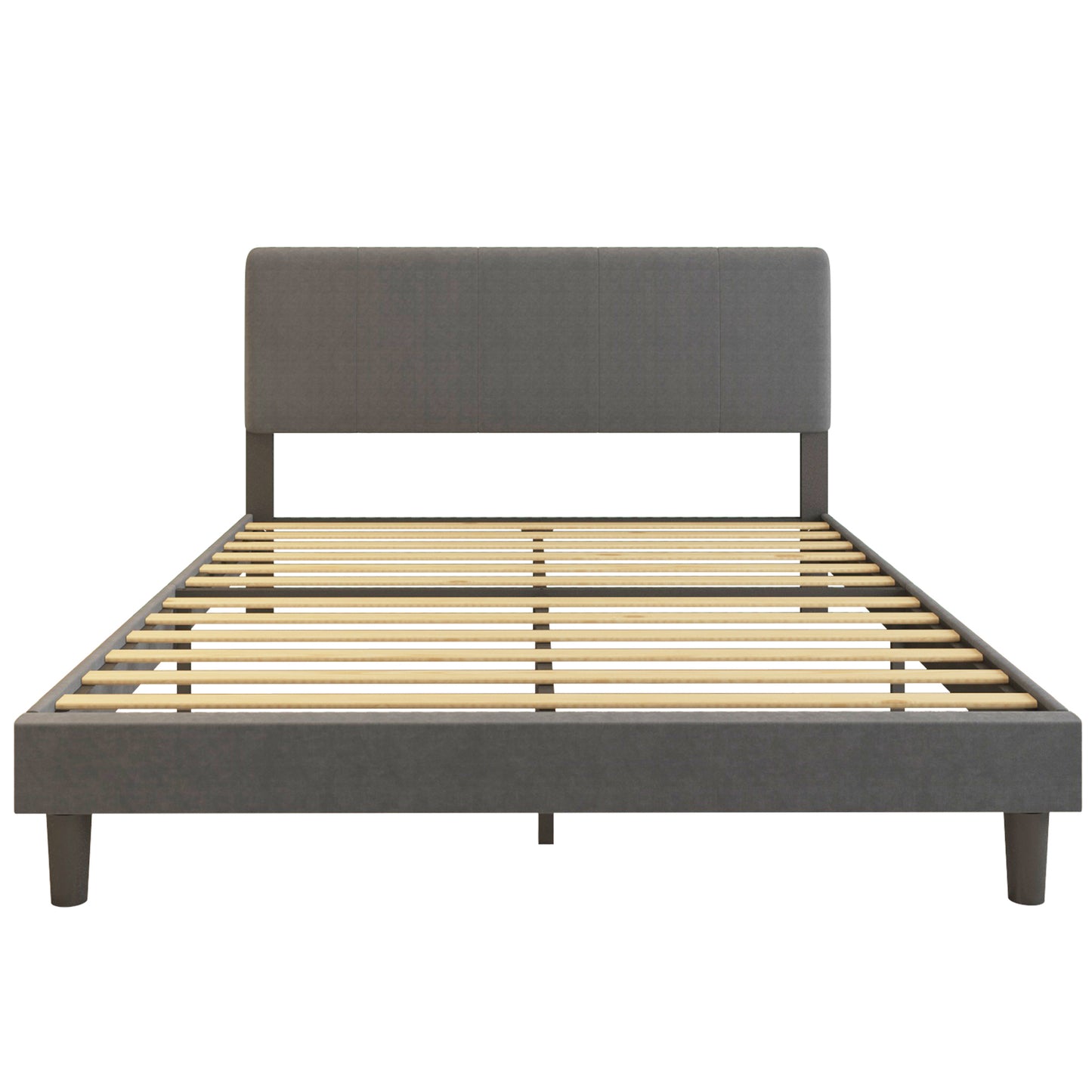 Sesslife Queen Bed Frame, Platform Bed Frame Queen Size with Modern Fabric Upholstered Headboard and Wooden Slats Support, Bedroom Furniture, No Box Spring Needed, Easy Assembly, Dark Grey