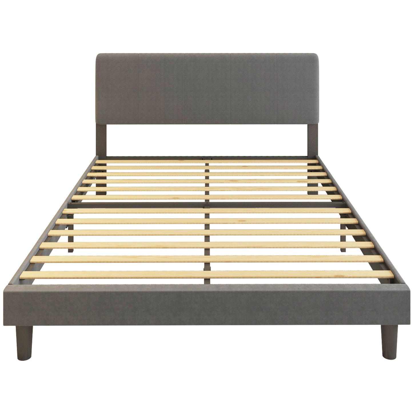 Sesslife Full Bed Frame, Platform Bed Frame Full Size with Modern Fabric Upholstered Headboard and Wooden Slats Support, Bedroom Furniture, No Box Spring Needed, Easy Assembly, Dark Grey