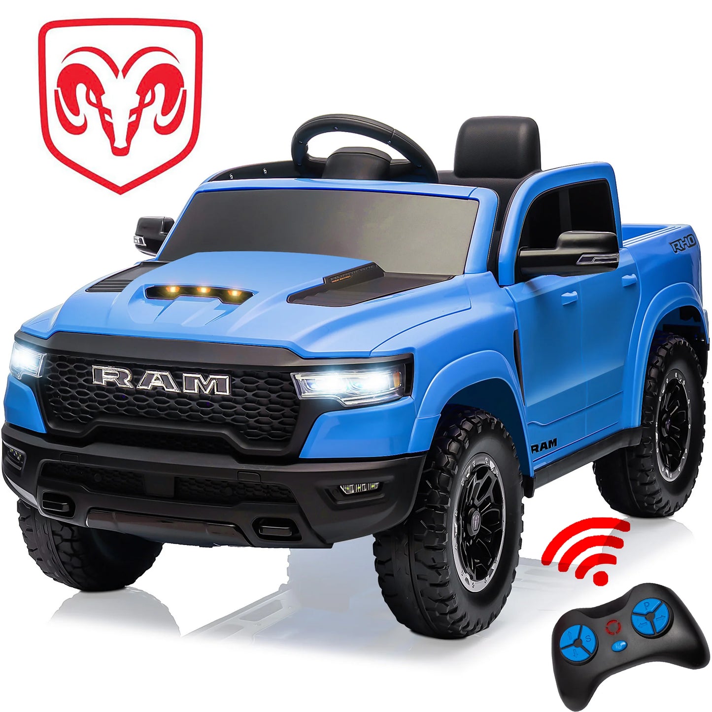 Ride on Car Toys for Kids, Ram 1500 Ride on Truck Toy with Remote Control, 4 Wheels Suspension Electric Car for Boys Girls 3-6 W/Key Switch, Bluetooth, Rear Storage Trunk, Safety Belt
