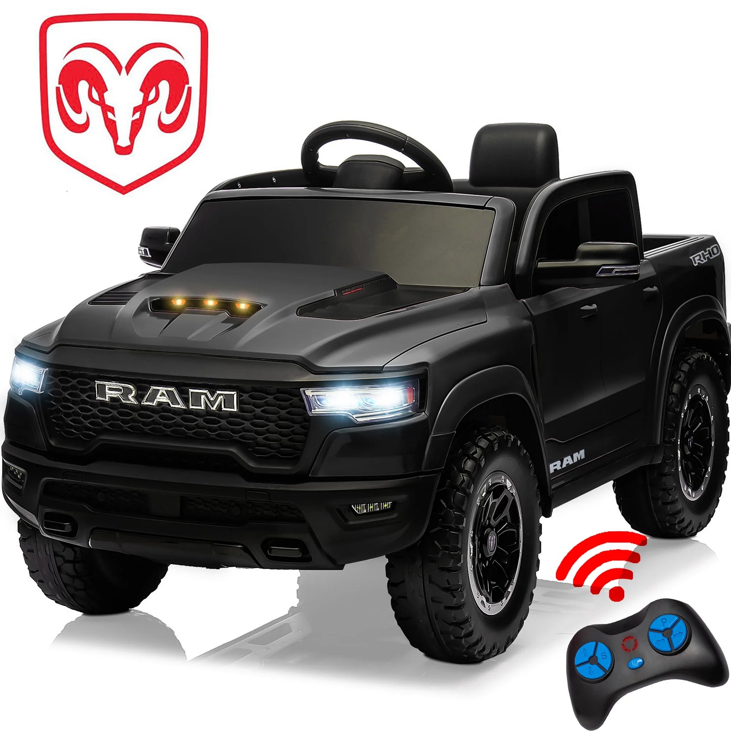 Ride on Car Toys for Kids, Ram 1500 Ride on Truck Toy with Remote Control, 4 Wheels Suspension Electric Car for Boys Girls 3-6 W/Key Switch, Bluetooth, Rear Storage Trunk, Safety Belt