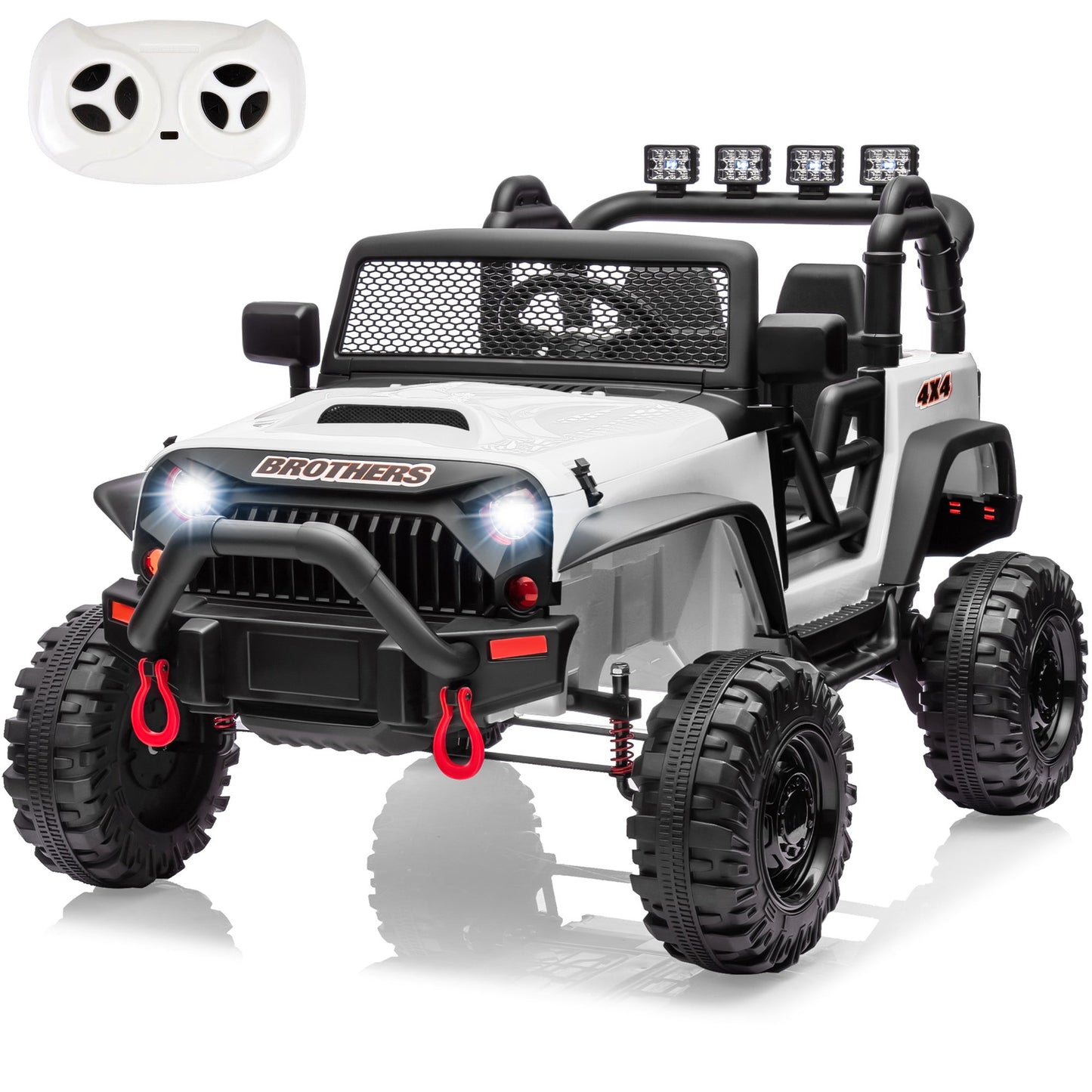 24V Kids Cars to Drive, Electric Cars for Kids W/Parents Control, Four-Wheel Suspension, LED Lights, Bluetooth, Music, Ride on Car Truck For Kids 3+, Black