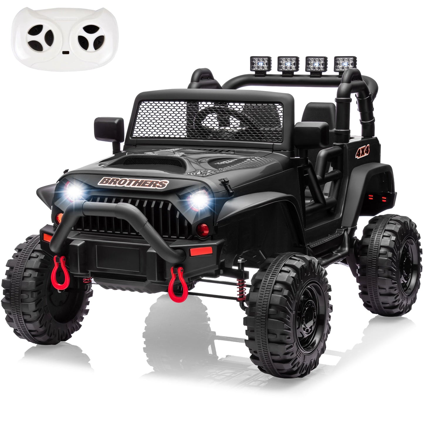 24V Kids Cars to Drive, Electric Cars for Kids W/Parents Control, Four-Wheel Suspension, LED Lights, Bluetooth, Music, Ride on Car Truck For Kids 3+, Black