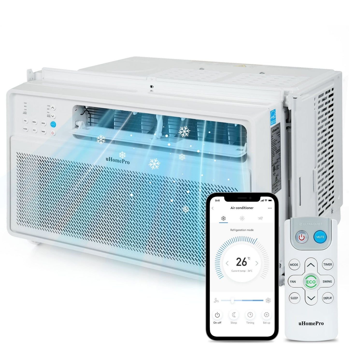 Enyopro 8000 BTU Smart Inverter Window Air Conditioner, Cools 430 Sq.Ft, Energy Star Certified, R-32 Refrigerant, App/Remote and LED Control, 42 dB Noise, Easy Install