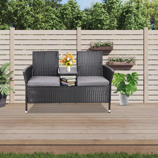Enyopro Outdoor Loveseat, 2 Seat Loveseat with Cushions and Built-in Glass Coffee Table, Bench for Balcony Furniture Sets (Backrest Not Integrated)
