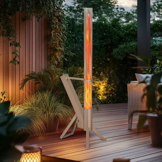 Enyopro Outdoor Pellet Rocket Heater, Eco-Friendly 430 Stainless Steel Glass Tube, with Ash Box and Tripod, 1.5-Hour Heat for Patio, Backyard, Camping, and Outdoor Dining