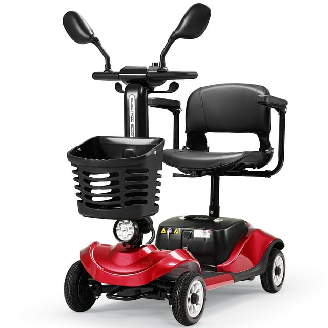 Foldable 4 Wheel Mobility Scooter for Adults and Seniors, Electric Lightweight Portable Power Scooter with Seat, Basket & LED Lights, Compact Travel Mobility Scooter for Elderly