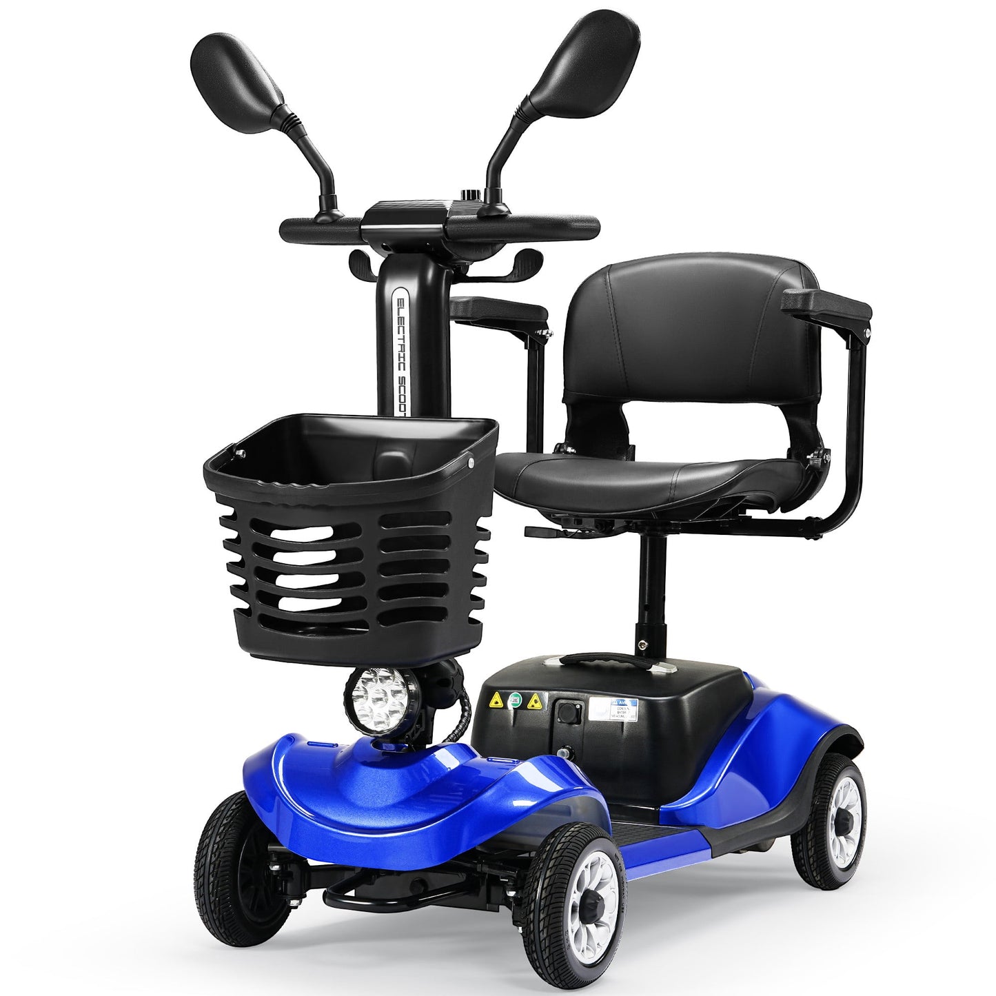 Foldable 4 Wheel Mobility Scooter for Adults and Seniors, Electric Lightweight Portable Power Scooter with Seat, Basket & LED Lights, Compact Travel Mobility Scooter for Elderly