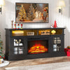 Sesslife Fireplace TV Stand for 65 Inch TV, LED TV Stand with 2 Storage Cabinets, Entertainment Center TV Console Table with Fireplace for Living Room Bedroom, Black Tabletop and Black Cabinets