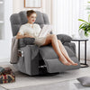 Sesslife Swivel Rocker Recliner Chair with Heat and Vibration Massage, Manual Fabric Lounge Chair with Side Pockets, 2 Cup Holders, USB Charge Port, Single Sofa Chair for Bedroom Theater, Blue