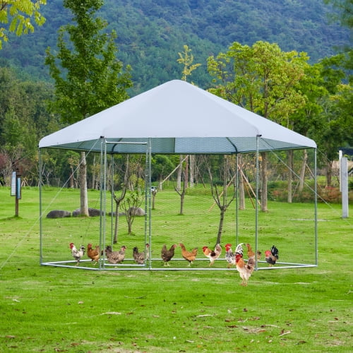 Enyopro 10'x 13'x 6.3'Large Metal Chicken Coop with Walk-in Chicken Run, Galvanized Wire Hen Pen Cage, Duck House, Rabbit Cage, Outdoor Dog Kennel with Roof, Waterproof & UV-Proof Cover
