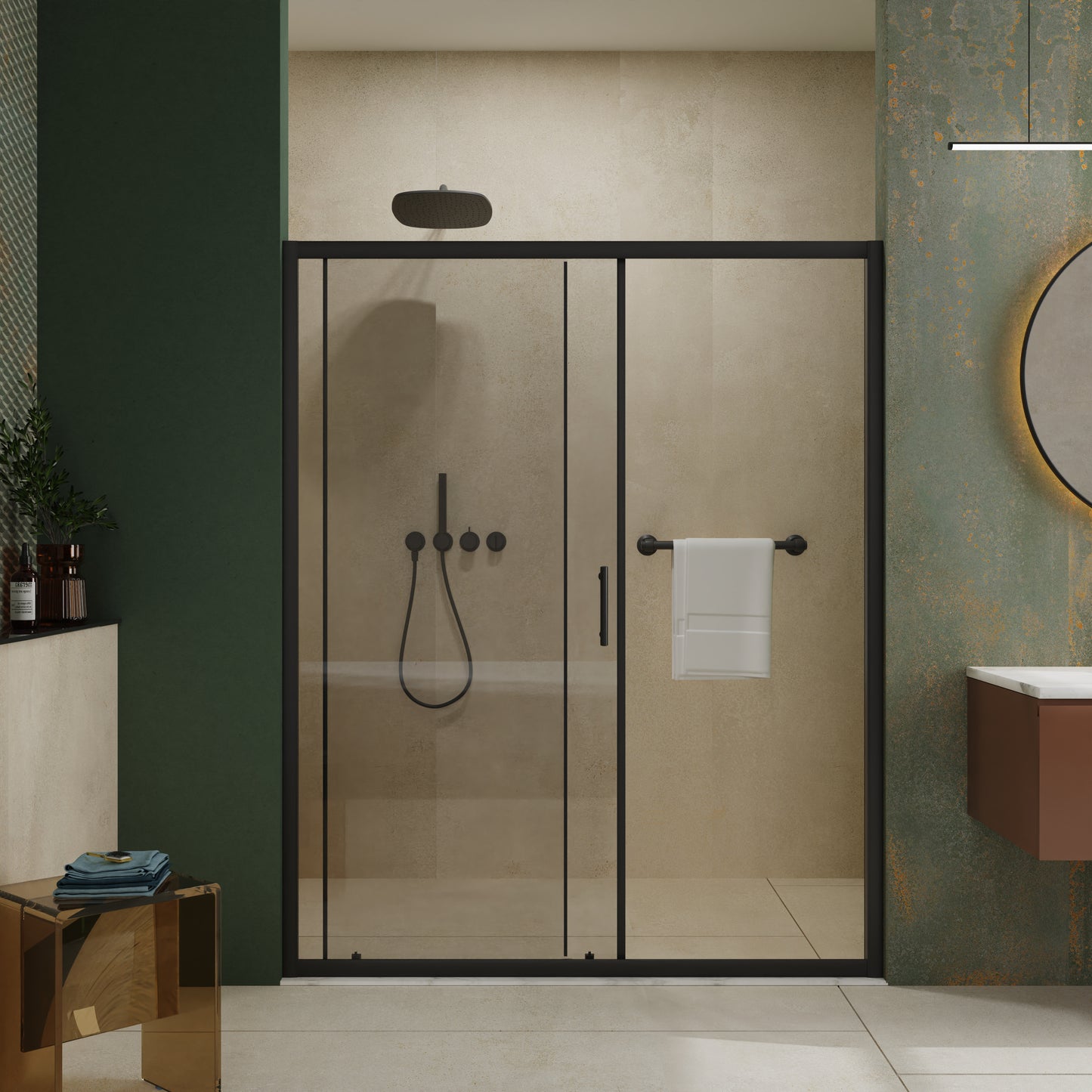 SESSLIFE 48x72 Inch Sliding Shower Door, 1/5 inch Thick Clear Tempered Glass Shower Door with Stainless Steel Handle, Adjustable Width Anti-Leak Bathroom Door for Bathroom, Matte Black