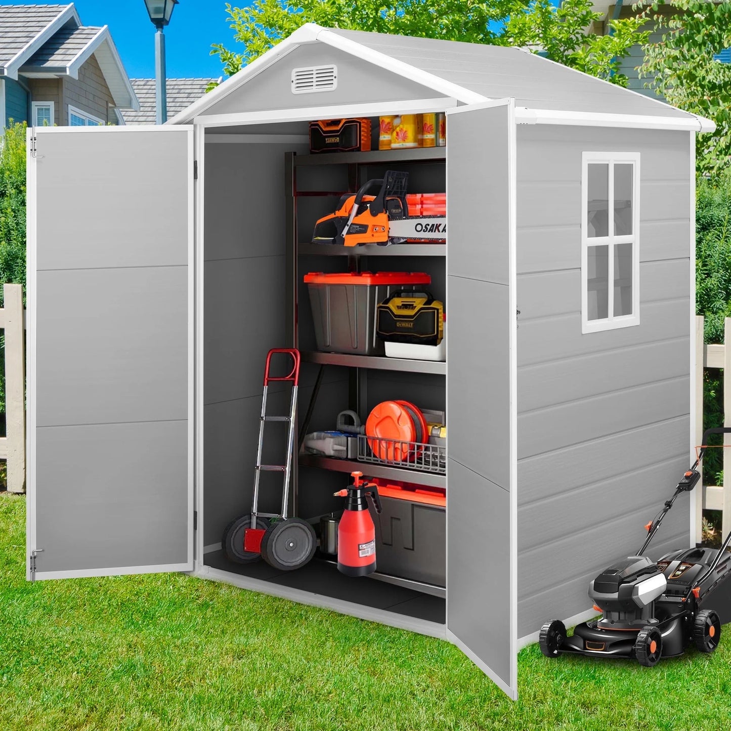 Resin Storage Shed, ENYOPRO 6ft x 4ft Backyard Storage Sheds, Coffee Lockable Door Garage Patio Garden Storage Shed, TE2770