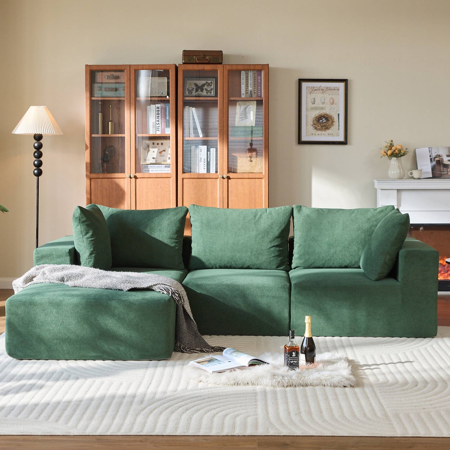 UHOMPERO Sectional Cloud Couch with Chaise and Deep Seat, 111" Oversized L-Shape Stable Sectional Cloud Sofa for Living Room, No Assembly Required, Green