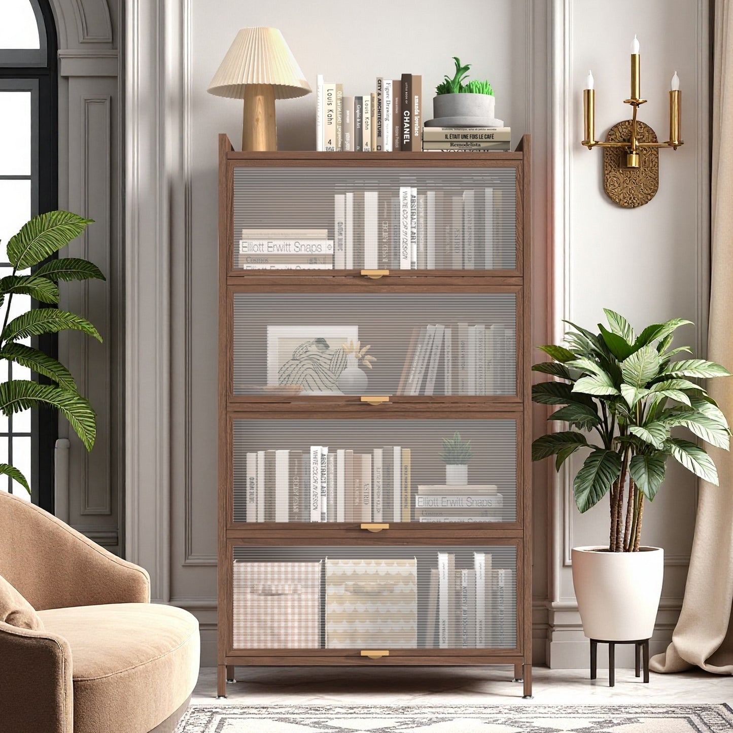 SESSLIFE Metal Storage Cabinet with Doors and Shelves, 57" Steel Utility Cabinet for Kitchen, Bathroom Storage Cabinet for Small Spaces, Narrow Freestanding Cabinet, Walnut