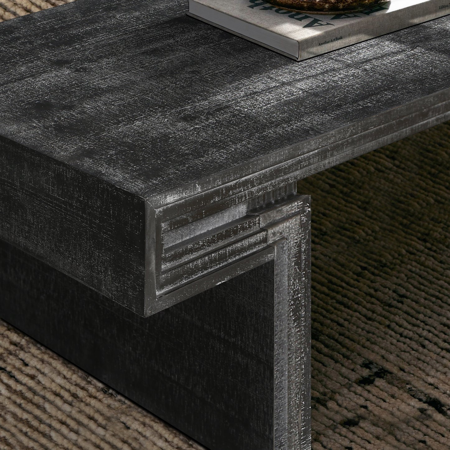 SESSLIFE Large Rectangular Coffee Table for Living Room, Industrial Vintage Aesthetic with Dual Shelves, Farmhouse Rustic Style and Sturdy Wood Construction, Antique Black