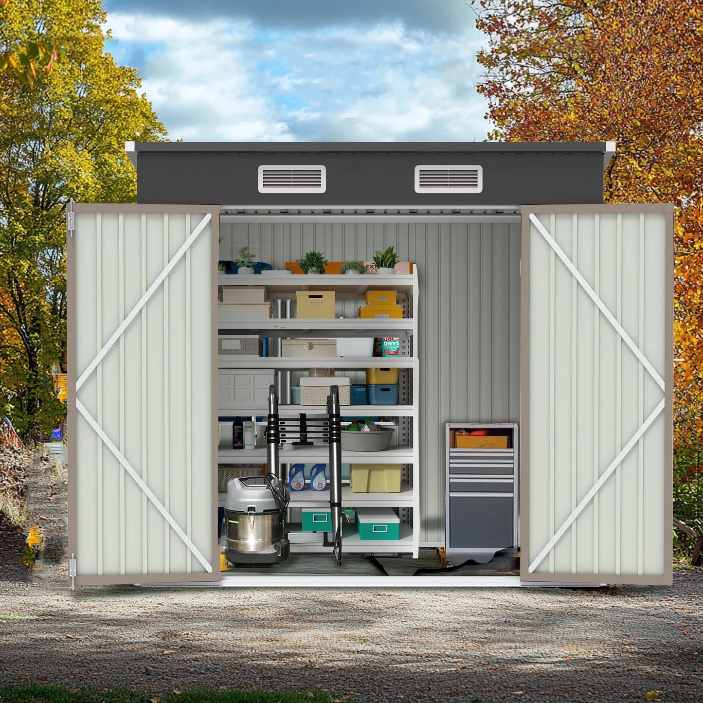 Outdoor Storage Shed 6x4 Ft, ENYOPRO Lockable Metal Garden Shed, Tool Shed Tiny House Vertical Outside Storage Building for Backyard, Lawn, Patio, Bike, Brown