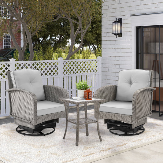 Enyopro Outdoor Swivel Rocker Chairs, Patio Conversation Set, All Weather PE Rattan Furniture Sets with Coffee Table for Patio Balcony Backyard Deck, Light Gray