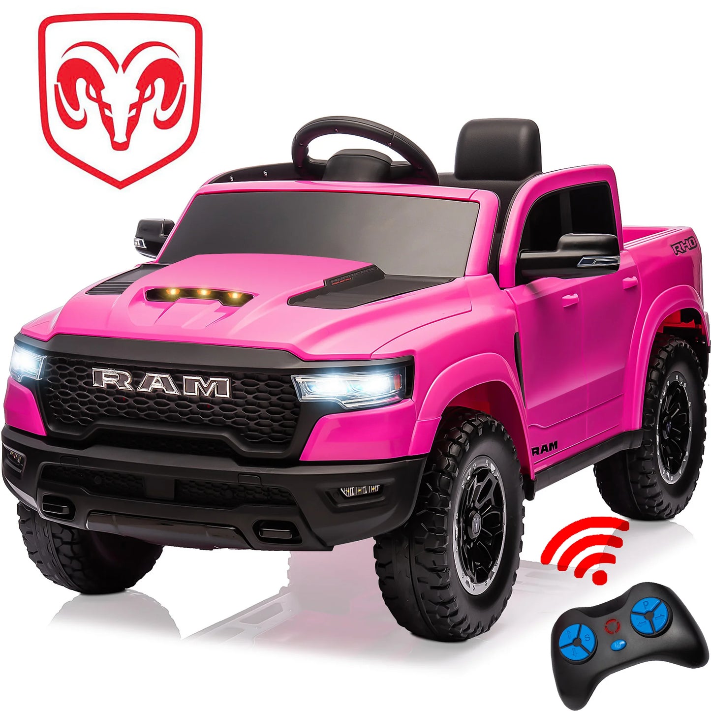 Ride on Car Toys for Kids, Ram 1500 Ride on Truck Toy with Remote Control, 4 Wheels Suspension Electric Car for Boys Girls 3-6 W/Key Switch, Bluetooth, Rear Storage Trunk, Safety Belt