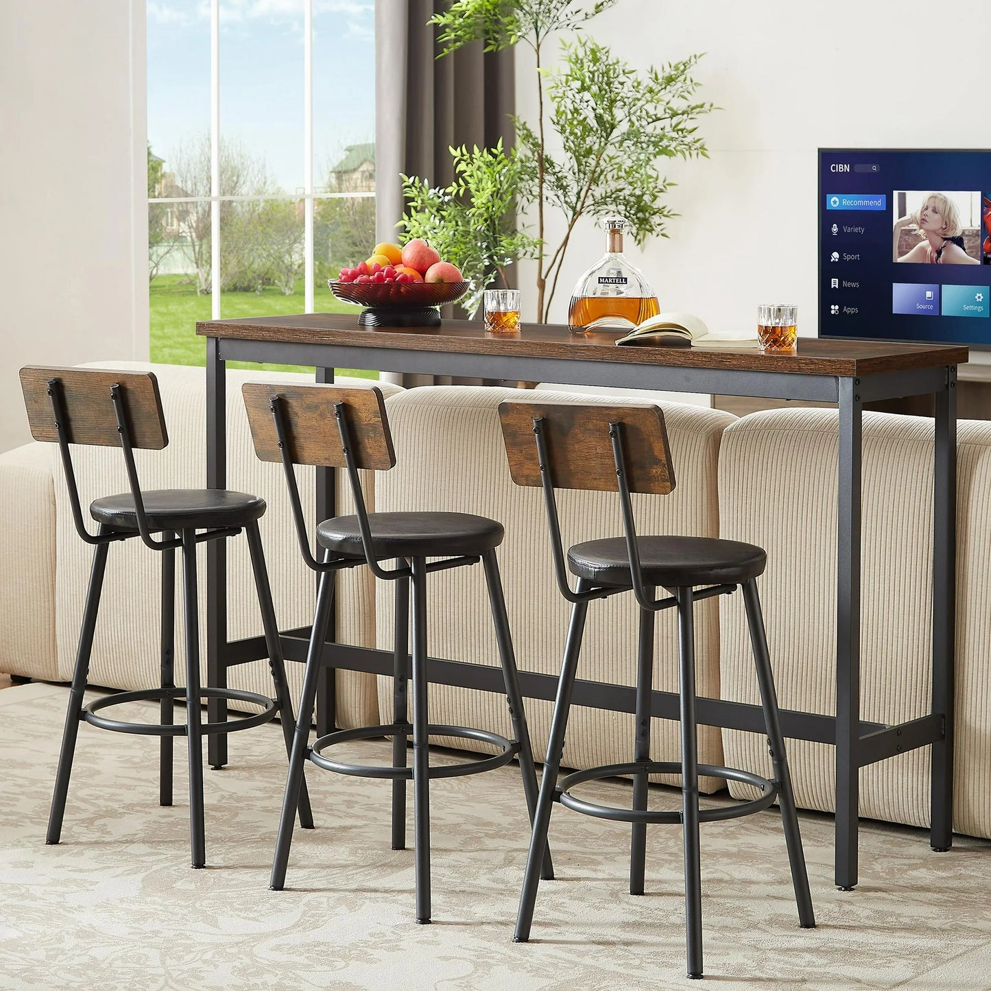 Sesslife 4-Piece Counter Height Table Set, Wood Rustic Bar Dining Set with 3 Bar Chairs, Pub Dining Height Table Set, Morden Style Counter Height Kitchen Table for Dining, Work or Study