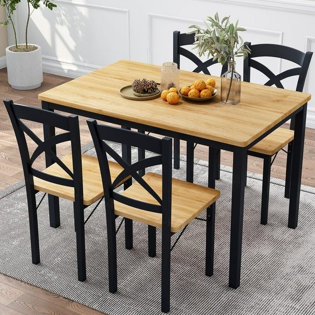 SESSLIFE 5 Pieces Dining Table Set, Modern Kitchen Wood Table and 4 Chairs for Breakfast Small Spaces, Natural and Black